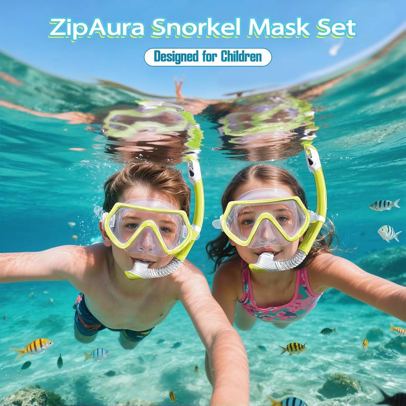 ZipAura Snorkeling Gear for Kids, Kids Snorkel Set for Ages 3-14, Anti-Fog Diving Mask and Dry Top Snorkel Combo Set, Unisex Swimming Goggles - Image 2